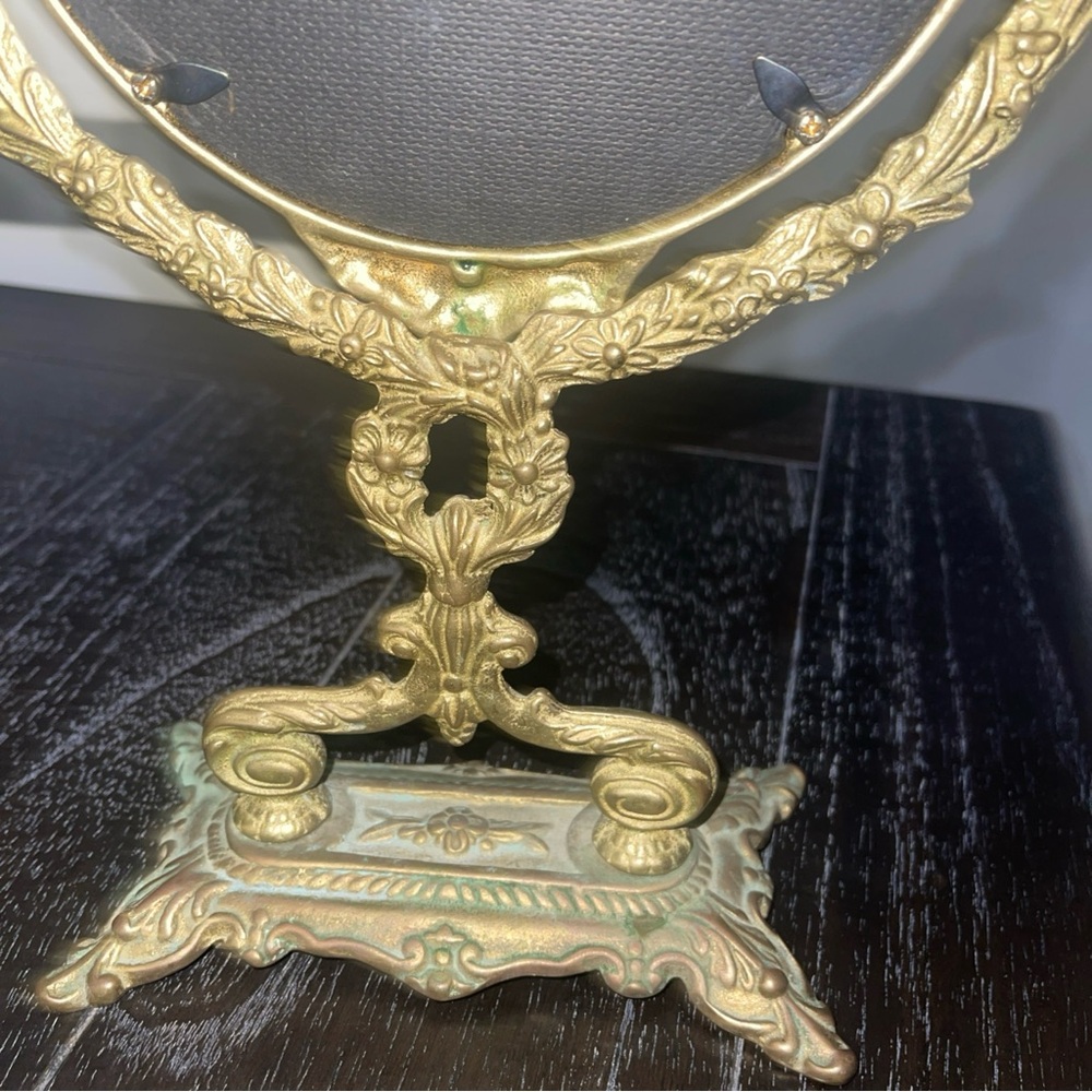 Vtg Andrea by Sadek Brass Standing Mirror Antique Dresser Vanity Makeup Mirror - Picture 4 of 11